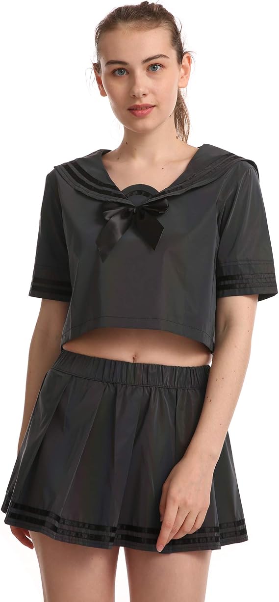 LZLRUN Rainbow Reflective Japanese School Uniforms Anime COS Sailor Suit Tops and Skirt JK Navy Style Students Clothes