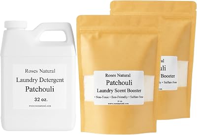 Patchouli Laundry Detergent & Scent Booster Bundle – 32 oz Detergent  32 oz Booster, Long-Lasting Freshness, Natural Plant-Based Laundry Set, Eco-Friendly & Sulfate-Free, Made in USA