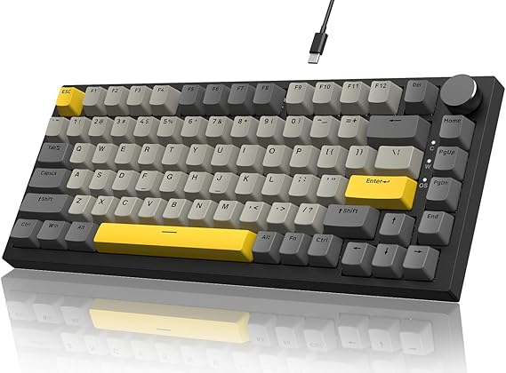 YINDIAO Ajazz AK820 Mechanical Keyboard with Button 75% ANSI Layout 82 Keys Wired Gaming Keyboard Improved Seal Assembly Hot Swappable Linear Switch RGB Light for PC Mac (Grey)