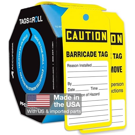 AccuformNMC NMC 100 Safety Tags by-The-Roll, Caution Barricade | OSHA Compliant Tags, Waterproof PF-Cardstock, Resists Tears, 6.25"x3", TAR136