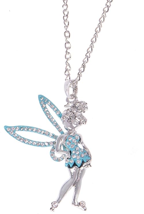 Alilang Womens Silver Tone Pink Enamel Clear Crystal Rhinestone Pixie Fairy Angel Pendant Necklace