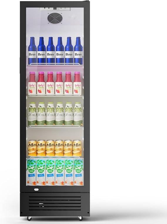 Electactic Commercial Beverage Refrigerator, 9 Cu. Ft. Drink Fridge, Display Refrigerator with Glass Door & 4 Adjustable Shelves,for Shops,Restaurants,Bars