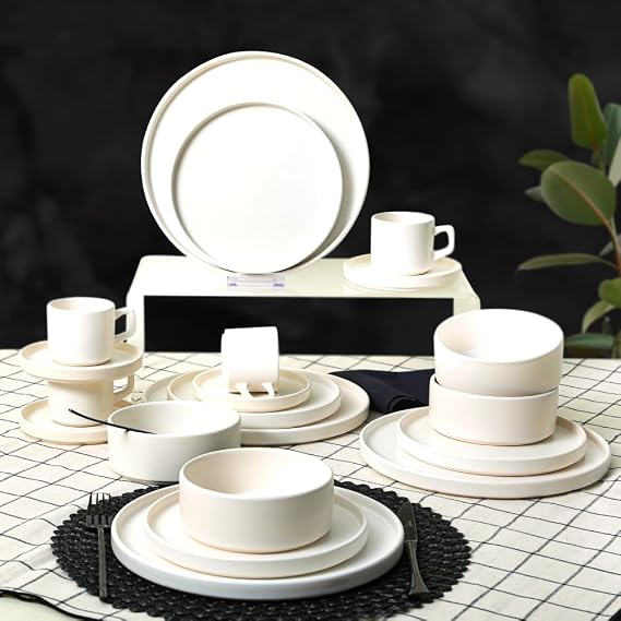 Keramika Matte White Stackable Dinner/Breakfast Set 20 Pieces for 4 Persons