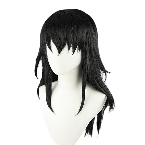 XiongXiongLe Halloween Anime Role Black Mid Long Straight Cosplay Wig Anime Men Costume Hairs for Adult Women Cos Role Playing Party Halloween Christmas