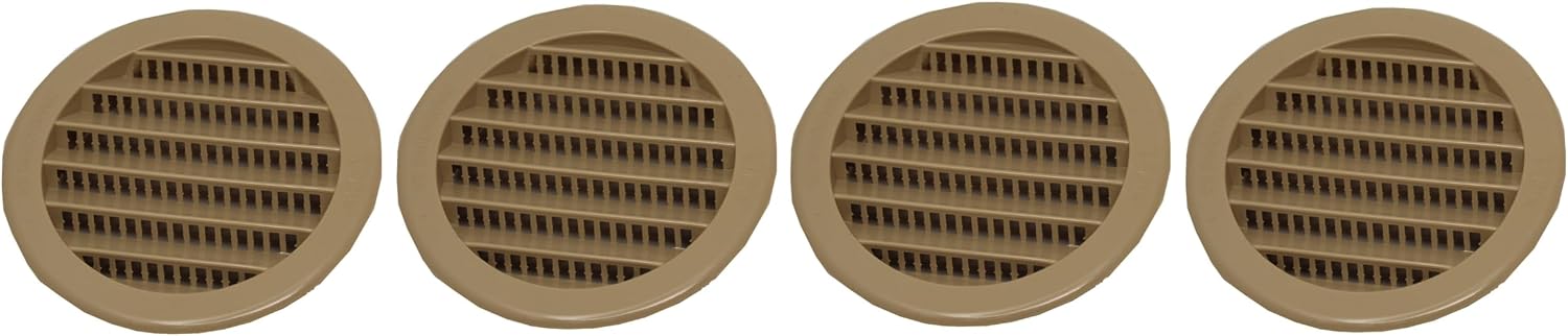 3 Round Green or Tan Plastic Louver Soffit Air Vent Reptile Screen Grille Cover 4, Tan