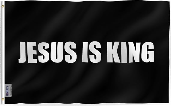 Anley Fly Breeze 3x5 Foot Jesus is King Flag - Vivid Color and Fade Proof - Canvas Header and Double Stitched - White Christian Flags Polyester with Brass Grommets 3 X 5 Ft (Black)
