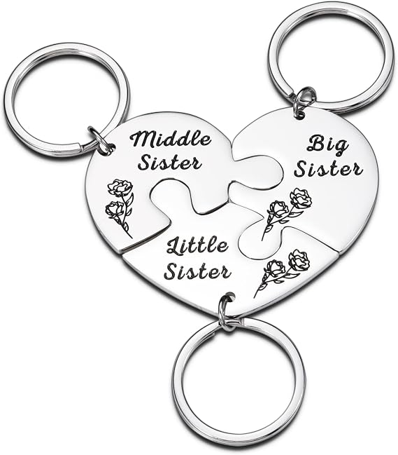 3PCS Sister Keychain Sister Gifts from Sisters Birthday Gifts from Brother | Sister Gift for Sister in Law Wedding Big Sisters Gift for Little Girl Matching Keychain School Supplies Christmas Valentines