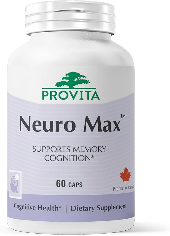 PROVITA Neuro MaxTM | Cognitive Support Supplement | Vegan Nerve & Memory Support | Acetyl L-Carnitine, Ginkgo Biloba, Lions Mane & Choline | Focus & Brain Health Supplement | 60 Capsules