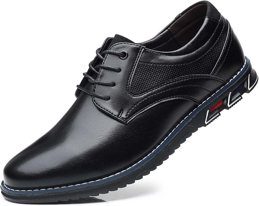 Mens Dress Shoes No-Stripe Casual Business Oxford Derby Orthopedic Leather Shoes Comfortable Walking Shoes Office Loafers Work Flats