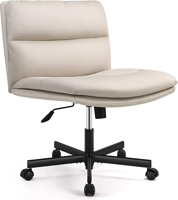 Criss Cross Chair with Wheels Home Office Desk Chairs,PU Leather | Vanity Chair Mid-Back Ergonomic Computer Chair Comfortable Adjustable Swivel Desk Chair Comfy