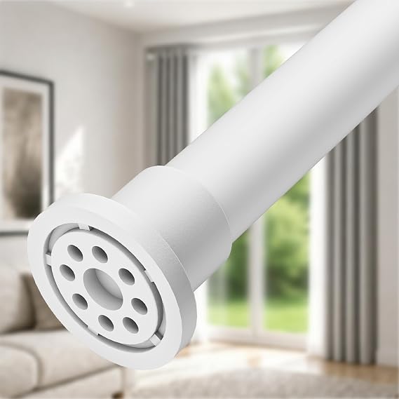 ALLZONE Tension Curtain Rod for Window, 83-123 Inches, Heavy Duty Curtain Rods No Drilling, Non-Slip Bathroom Shower Tension Rod, Renter Friendly, Adjustable, Spring Loaded, Extra Long, White