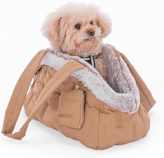 A 4 Pet Dog Carrier Handbag, Sling Bag, for Small Dogs, 40x20x24 cm, Khaki | Winter warm, pocket, lightweight, for cats & puppies, travel & shopping
