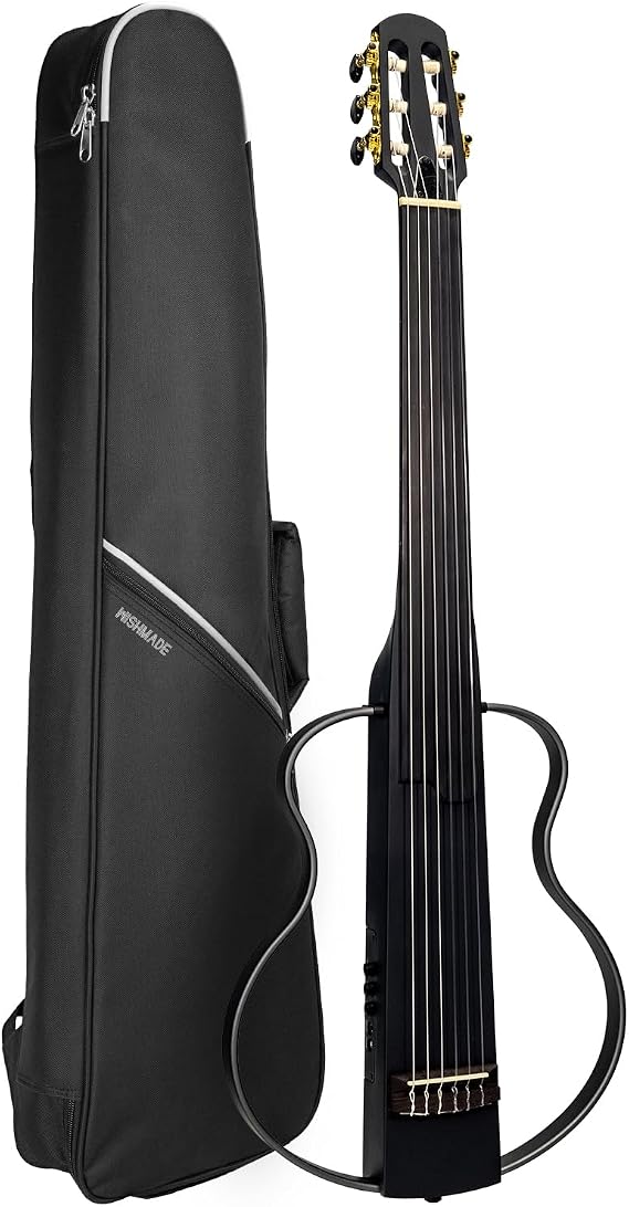 WishMade Fretless Electric Silent Travel Guitar, Classical Nylon String Mahogany Body, Removable Alloy Frame, Headphone Practice Mode