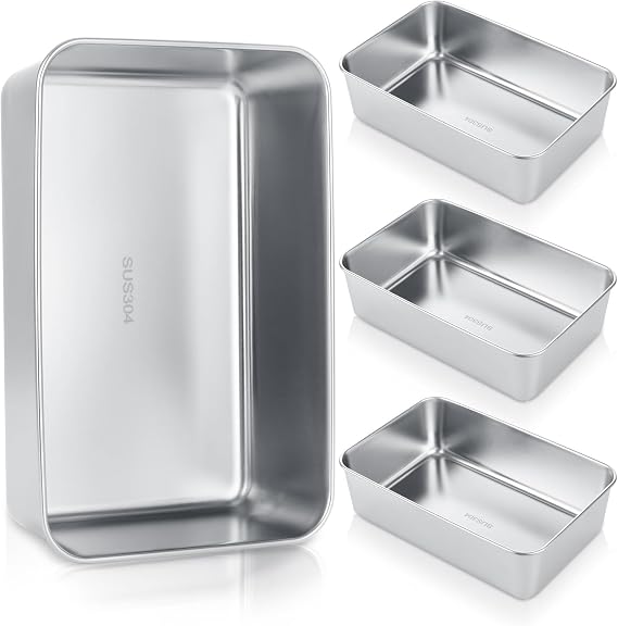 AKOLAFE 4 Pack Stainless Steel Loaf Pan 8.5 x 5.5 Inch Banana Bread Pan for Homemade Bread Loaf Pans for Baking Bread Tin Sourdough Bread Baking Pan Metal Sandwich Loaf Bread Pans for Meatloaf, Cake