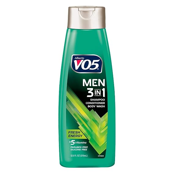 Alberto VO5 Mens 3-IN-1 Shampoo Conditioner and Body Wash - 12.5 Oz - Fresh Energy - 5 Essential Vitamins to Help Nourish and Hydrate Your Hair and Skin- Vitamin A, H, C, B5 and B3, multi (11304)