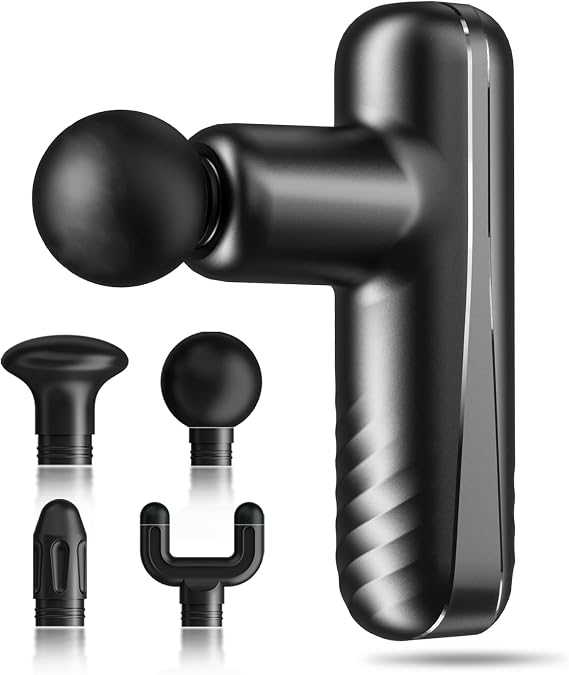 Mini Massage Gun for Deep Tissue Percussion - Portable Handheld Massager for Muscle Relaxation with 4 Massage Heads High-Intensity Vibration Rechargeable Small Massage Gun