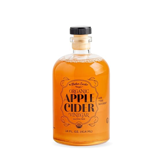 Mother Earth, Organic Apple Cider Vinegar with The Mother, Fresh Pressed Organic Apples, OACV, ACV, Raw, Unpasteurized, Unfiltered (1/14oz Apothecary Glass Bottle with Pour Spout)