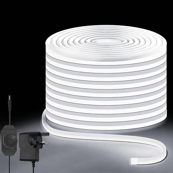 Outdoor Led Strip Lights Waterproof, 10M Dimmable 6000K LED Neon Rope Light Strips, IP67 White LED Strip Light, Suitable for Indoor and Outdoor Decorations [Energy Class F]