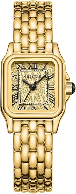 CHEETAH Gold Watches for Women with Small Vintage Bracelet, Rectangular Case Roman Dial