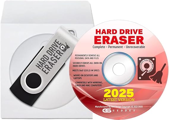 Disk Wiper Hard Drive Eraser USB DVD DBan Boot and Nuke Hard Drive Data Wiping Software Made for Windows All Versions, Linux & Mac Geddes Software