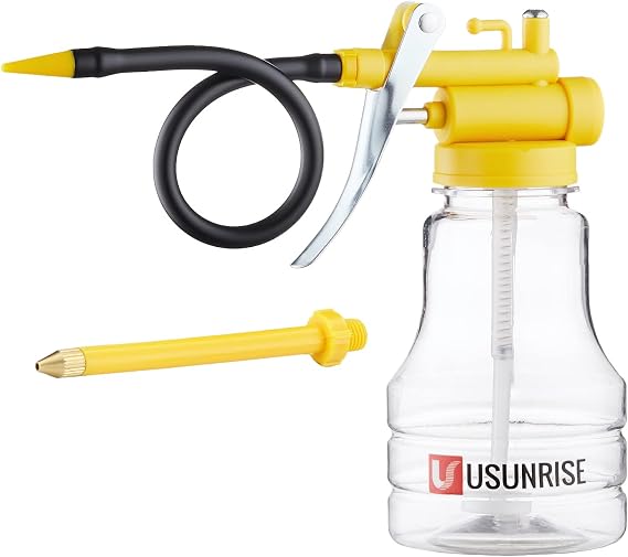 Oil Can Transparent High Pressure Oiler Lubrication Oil Can Bottle Oiling Gun with Rigid & Flex Spout Thumb Pump Tool Oiler