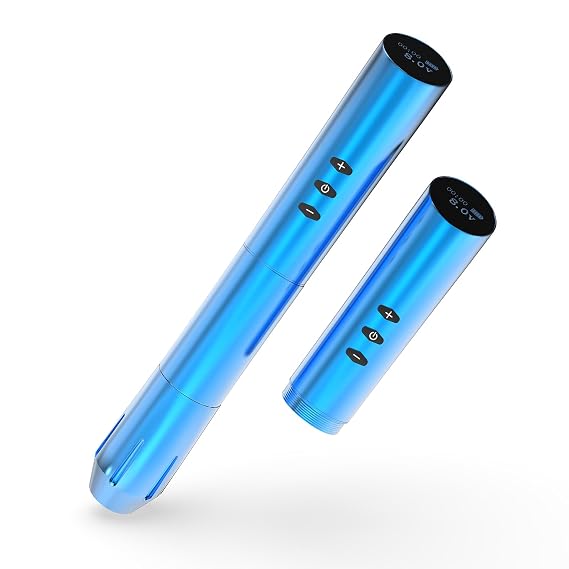 109 Wireless Tattoo Pen Machine Rotary Tattoo Gun with 2PCS Replaceble Batteries Coreless Motor Digital Display Cartridge Battery Pen Permanent Makeup Tattoo Supply for Tattoo Artist (Blue)