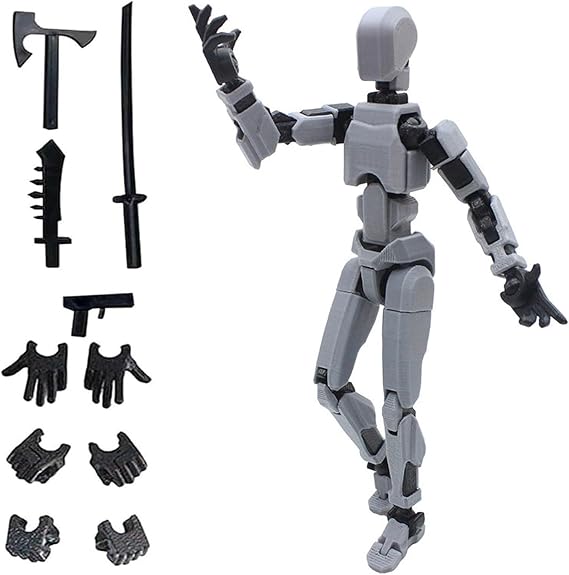 3D Printed Moveable Joints Robot，Finger Exercising Toys Assembly Set，Multi Joint Movable Model，Full Body Mechanical Movable Toy,Movie Character Desktop Decoration for Game Lovers (grey)