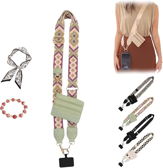 Phone Strap with Zippered Pouch, Clip and Strap for Phone with Wallet Crossbody, Cell Phone Strap Crossbody (C)