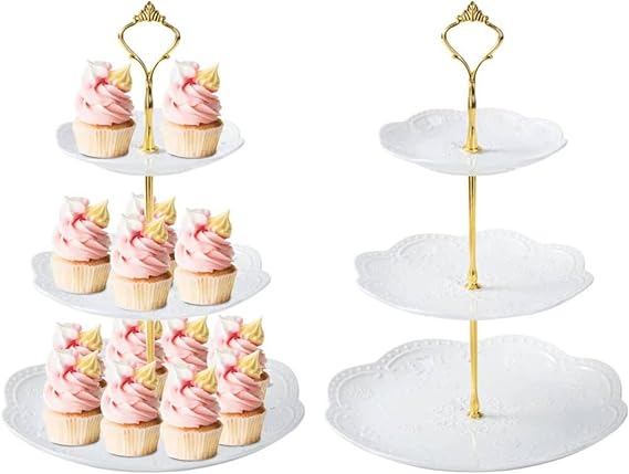 3 Tier Plastic Cupcake Stand Dessert Cupcake Stand Cakes Fruit Candy Display Tower for wedding, Birthday party, Tea Party and Baby Shower (White, 2)