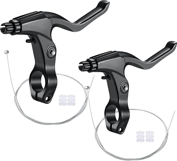 Boao 2 Pieces Mountain Bike Brake Aluminum Alloy Brake Handles with 3 Finger Design 2.2 cm Diameter and Bike Brake Cables Wires for Most Bicycles, Road Bikes