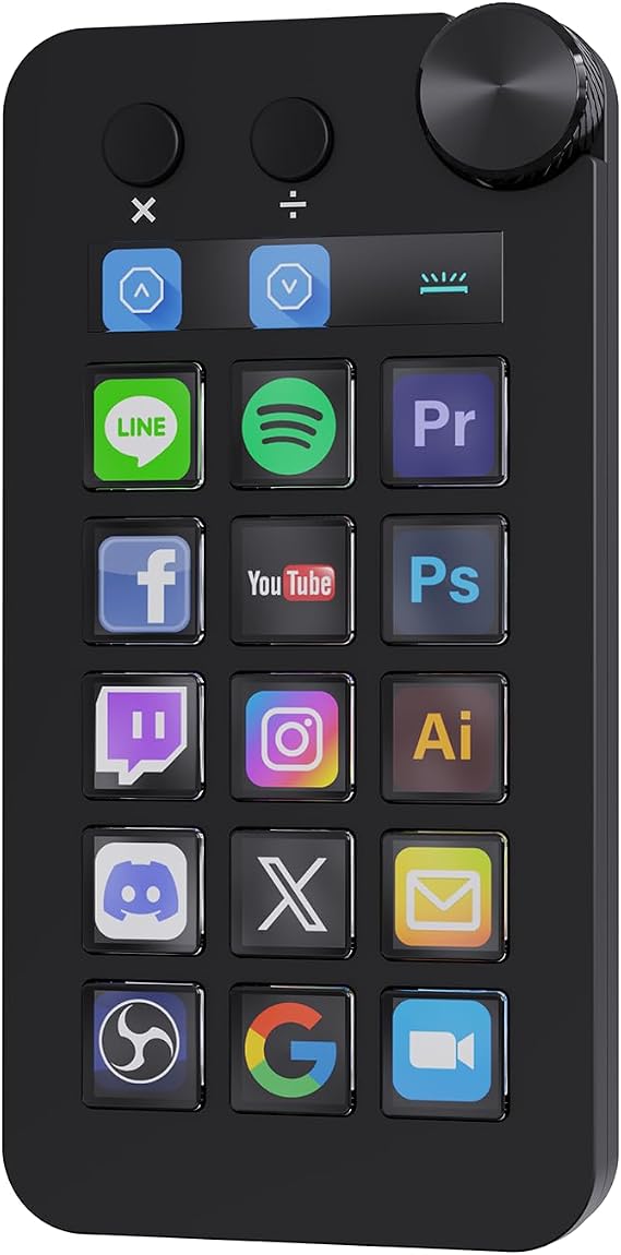 Treaslin N1 3-in-1 Stream Controller Deck,Professional Macro Keypad with 15 Animated LCD Keys,Knob&Display,Doubles as Numpad&Calculator for Streaming&Productivity(Win10+/Mac14.0+)-Black