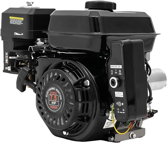 7.5HP Gas Engine Motor, 212cc 4 Stroke Gasoline Engine Go Kart Motor Engine, Electric Start Horizontal Engine for Go Kart Log Splitters Compressor Generator Lawnmower 3600RPM, Black