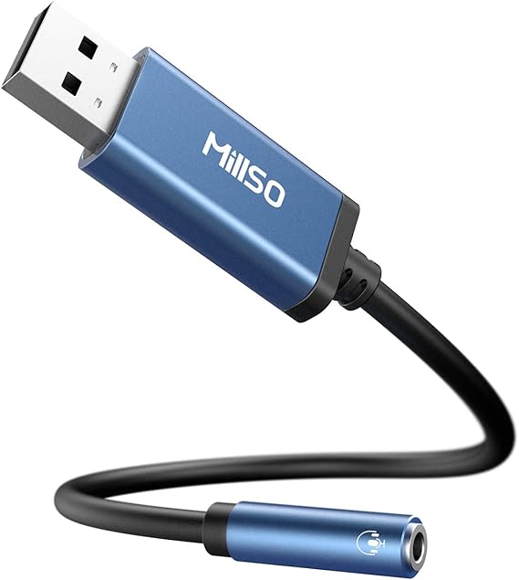 MillSO USB to 3.5mm Audio Jack Adapter Stereo Aux USB External Sound Card