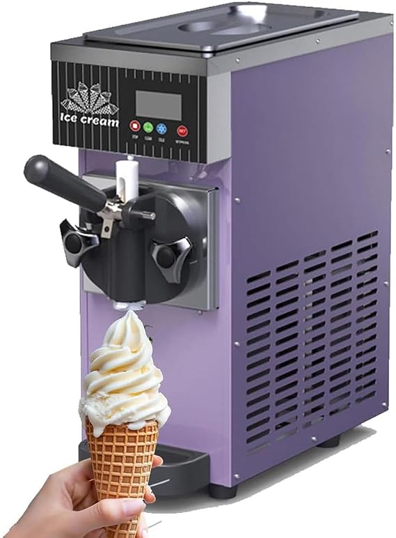 Single Flavor Ice Cream Machine, 4-8kg/H Output, 3.5L Refrigerated Hopper, 1L Freezing Tank, Auto Clean, LCD Panel, 750W Countertop Soft Serve Ice Cream Maker,Purple-ZB-BQL28