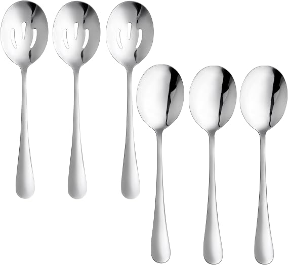 12 Pieces Serving Spoon Set, 8.7 Inch, Includes 6 Serving Spoons and 6 Slotted Spoons, Large Stainless Steel Buffet Banquet Utensils Cutlery Set for Home, Kitchen, Silver