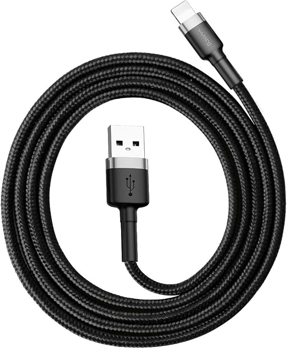 Baseus Cafule Series, 2.4 A USB-A & Lightning Charging Cable & Data Transfer Cable, 1 Meter, Grey - Black