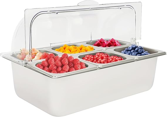 Salad Bar Buffet Station, Countertop Food Serving Display Container, Chilled Serving Trays for Parties, Stainless Steel Food Serving Tray Buffet Condiment Dispenser Display Rack