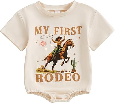 Sasaerucure My First Rodeo Outfit Infant Boy Riding Horse Long Sleeve Onesie One Year Old Romper First Birthday Clothes