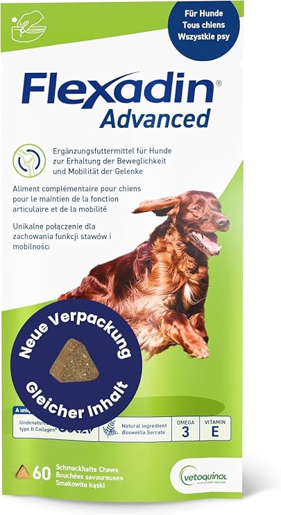 FLEXADIN Advanced® Hund |Innovativer Ansatz für die Gelenkgesundheit undenaturiertes Kollagen Typ II – 60 Gelenkleckerli