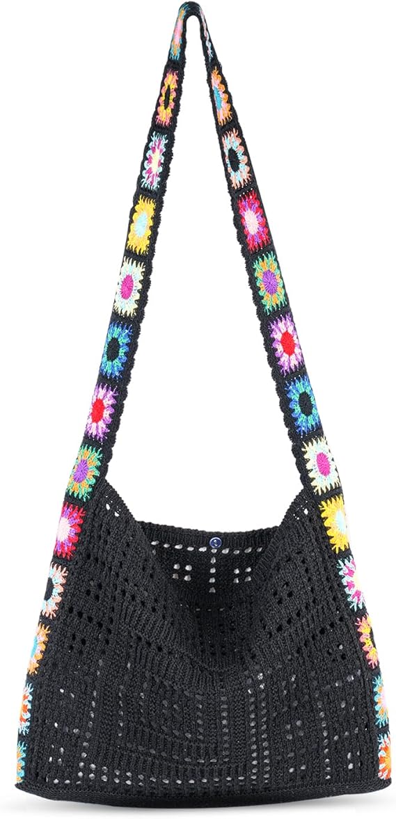 Crochet Beach Tote Bag Summer Vacation Hobo Tote Knit Bags for Women Mesh Woven Travel Crochet Purse Aesthetic Bag