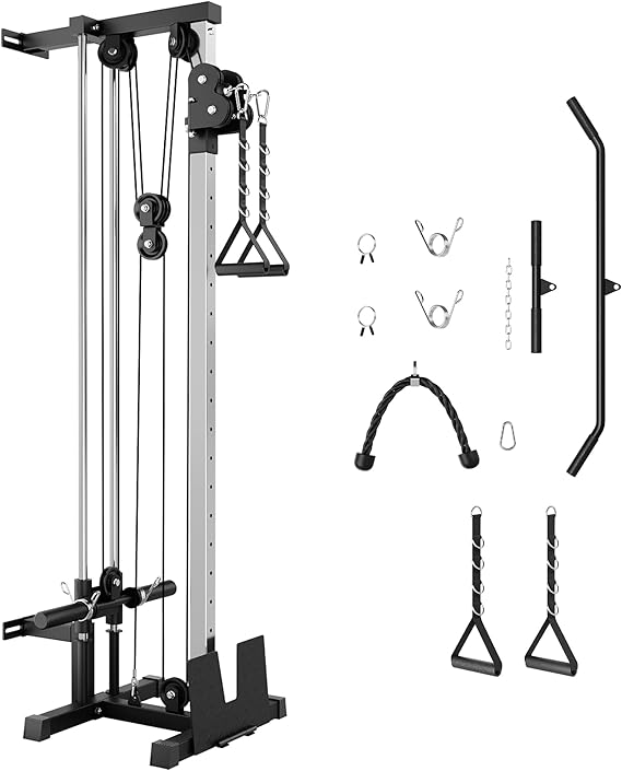 Wall Mount Cable Station Dual Pulley Cable Crossover Machine with 18 Adjustable Positions, 400LBS Capacity Functional Trainer for Home Gym Strength Training