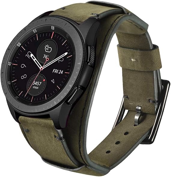 Genuine Leather Cuff Strap Compatible with Samsung Galaxy Watch 6 Classic & Watch 4 20mm (Green)