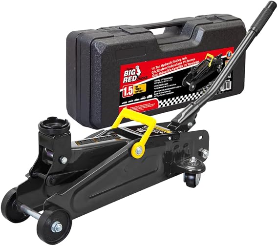 Big RED 1.5 Ton Hydraulic Trolly Service/Floor Jack with Blow Mold Carrying Storage Case, Portable Car Floor Jack with Lifting Range 5.6 Inch -13 Inch, Black