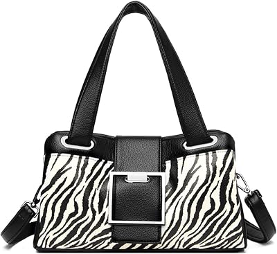 KEEPOP Handbag for Women PU Leather Leopard Satchel Purse Ladies Zebra Shoulder Bag Multiple Pockets Top Handle Tote