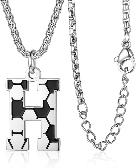 Susook Soccer Initial A-Z Letter Necklace for Men | Soccer Charm Pendant, Stainless Steel, Silver Box Chain, 22+2 inch