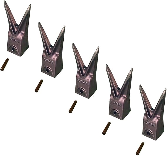 5 - Hensley Style Twin Tiger Rock Bucket Teeth w Roll Pins - X156WTL, P156