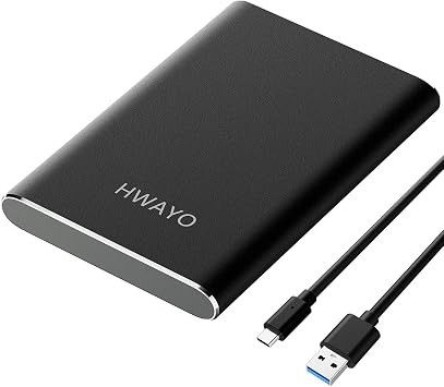 HWAYO 750GB Portable External Hard Drive, USB3.1 Gen 1 Type C Ultra Slim 2.5'' HDD Storage Compatible for PC, Desktop, Laptop, Mac, Xbox One (Black)