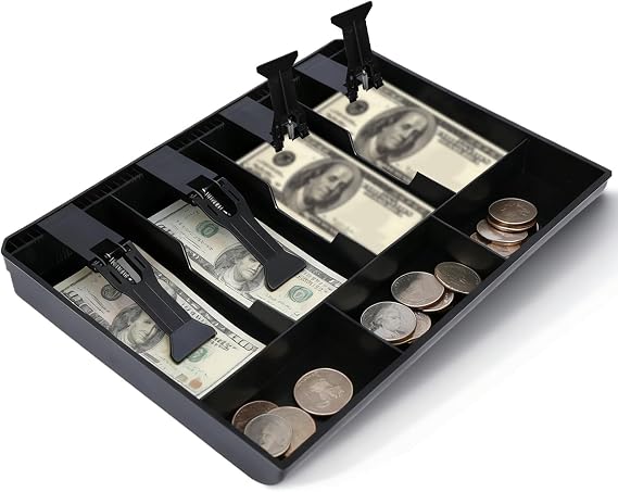 Cash Register Drawer Insert Tray 4 Bill 3 Coin, Money Tray Cash Register Drawer Insert Tray Storage Organizer Drawer for Supermarkets Shops Commercial Currency Black (4 Bill 3 Coin)