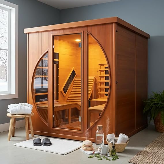 2 Person Infrared Saunas for Home with Recliner, 220V Traditional Sauna for Indoor Use, Canadian Ceder, Full Spectrum Sauna with 9 Heating Panels (Cedar)