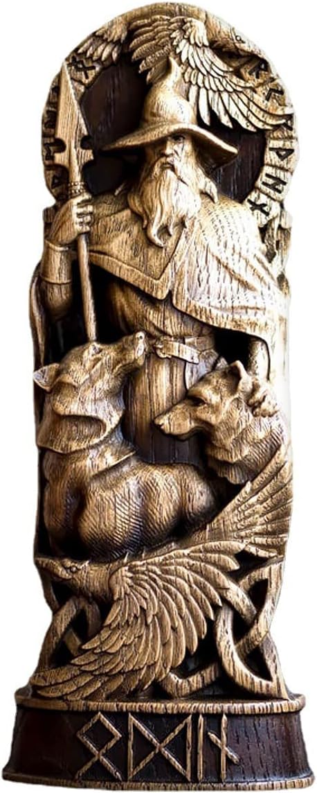 Norse God Odin Statue, Odin,Thor, Loki, Freyja, Pantheon of Scandinavia, Viking Mythology Figurines Idol, Nordic Altar for Zeus Thor Prayer Worshiper Home Decor (Odin), 112
